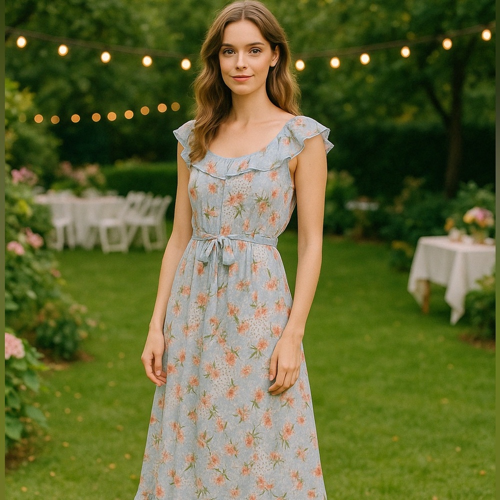 NWT Chelsea28 Mixed Print Floral Blue Maxi Dress size Small